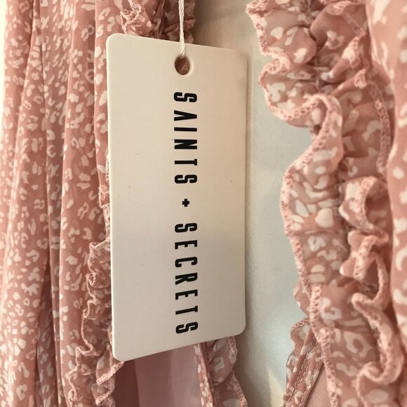 NWT Saints Secrets mini dress pink women's S open back tiered long sleeve party - Picture 7 of 8